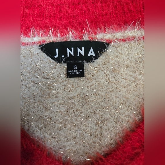 J.NNA Fuzzy Cozy Reindeer Pattern Sweater - Red, Blue, Cream. Relaxed Fit Small - Picture 7 of 10